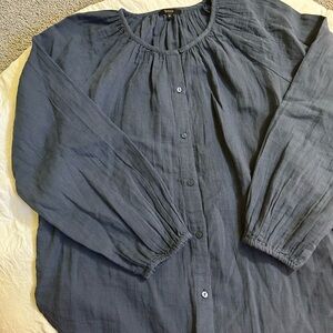 Quince Cotton Gauze Indigo Blue Peasant Blouse